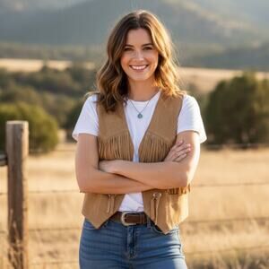 Vintage 80s Western Fringe Vest Tan Suede Leather Cowgirl Vest Womens M Rodeo